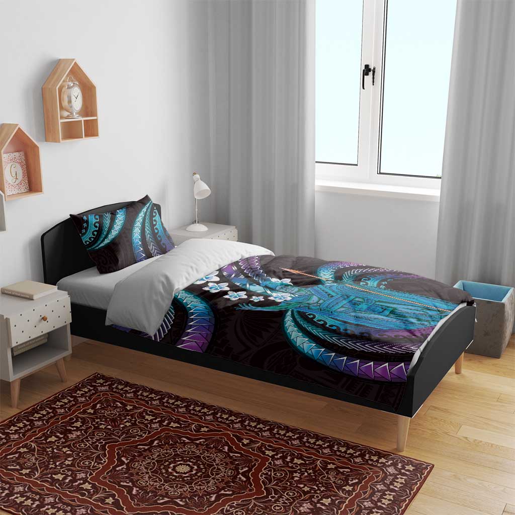 Hawaii King Kamehameha Bedding Set Fantastic Plumeria Amethyst Gradient