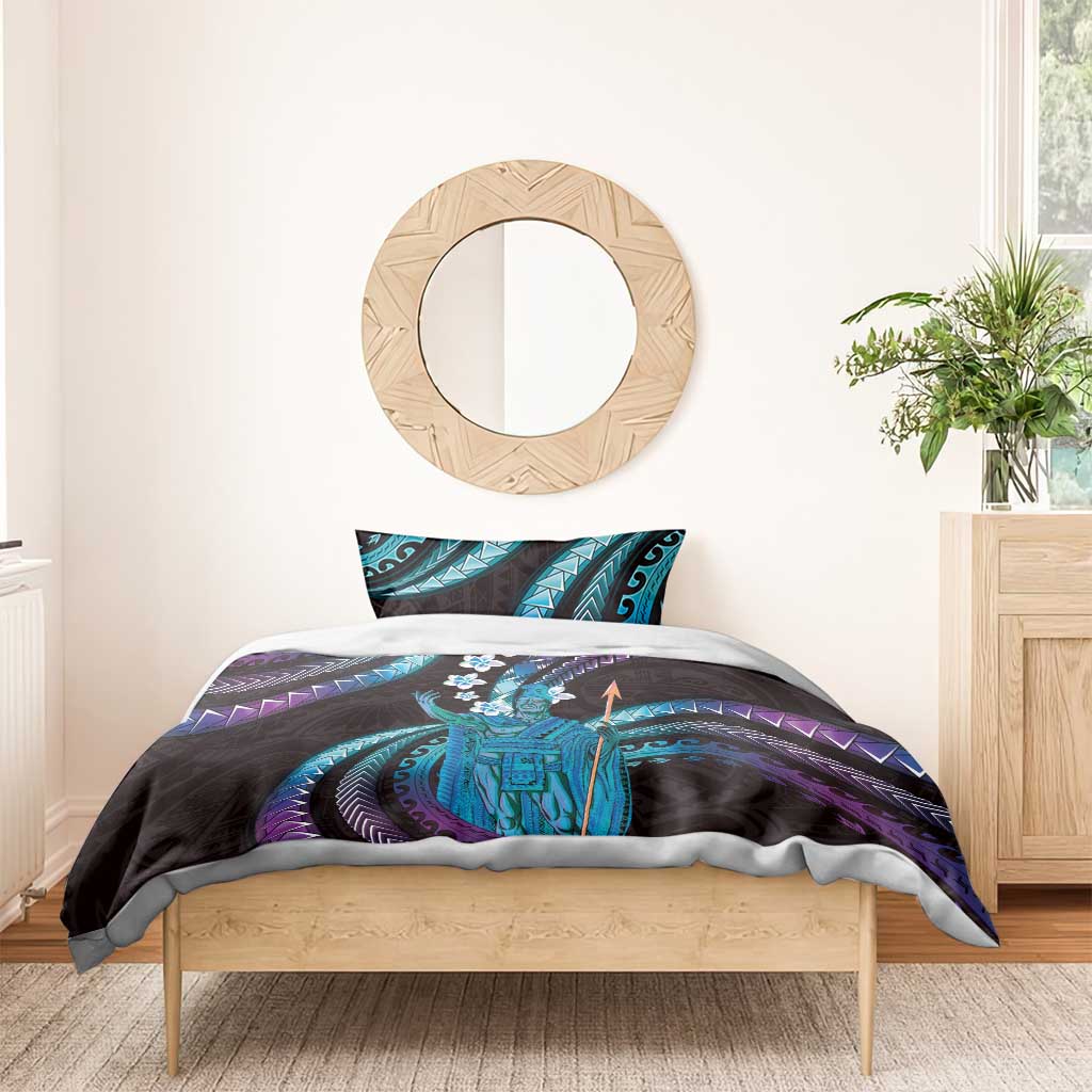 Hawaii King Kamehameha Bedding Set Fantastic Plumeria Amethyst Gradient