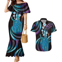 Hawaii King Kamehameha Couples Matching Mermaid Dress and Hawaiian Shirt Fantastic Plumeria Amethyst Gradient