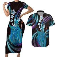 Hawaii King Kamehameha Couples Matching Short Sleeve Bodycon Dress and Hawaiian Shirt Fantastic Plumeria Amethyst Gradient LT01 Purple - Polynesian Pride