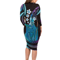 Hawaii King Kamehameha Family Matching Long Sleeve Bodycon Dress and Hawaiian Shirt Fantastic Plumeria Amethyst Gradient LT01 - Polynesian Pride