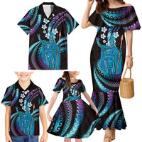 Hawaii King Kamehameha Family Matching Mermaid Dress and Hawaiian Shirt Fantastic Plumeria Amethyst Gradient LT01 - Polynesian Pride