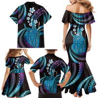 Hawaii King Kamehameha Family Matching Mermaid Dress and Hawaiian Shirt Fantastic Plumeria Amethyst Gradient LT01 - Polynesian Pride
