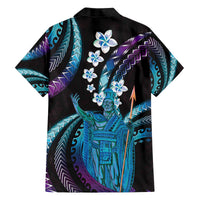 Hawaii King Kamehameha Family Matching Off The Shoulder Long Sleeve Dress and Hawaiian Shirt Fantastic Plumeria Amethyst Gradient LT01 - Polynesian Pride