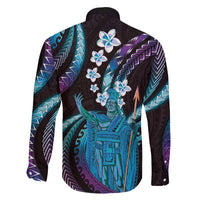 Hawaii King Kamehameha Family Matching Off The Shoulder Long Sleeve Dress and Hawaiian Shirt Fantastic Plumeria Amethyst Gradient LT01 - Polynesian Pride