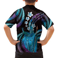 Hawaii King Kamehameha Family Matching Off Shoulder Maxi Dress and Hawaiian Shirt Fantastic Plumeria Amethyst Gradient LT01 - Polynesian Pride