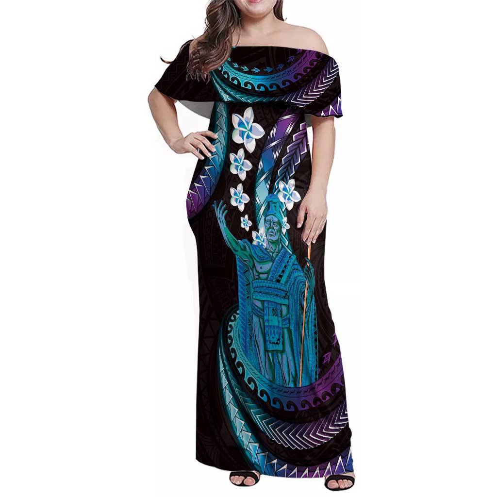 Hawaii King Kamehameha Family Matching Off Shoulder Maxi Dress and Hawaiian Shirt Fantastic Plumeria Amethyst Gradient LT01 Mom's Dress Purple - Polynesian Pride