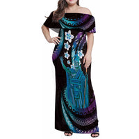 Hawaii King Kamehameha Family Matching Off Shoulder Maxi Dress and Hawaiian Shirt Fantastic Plumeria Amethyst Gradient LT01 Mom's Dress Purple - Polynesian Pride