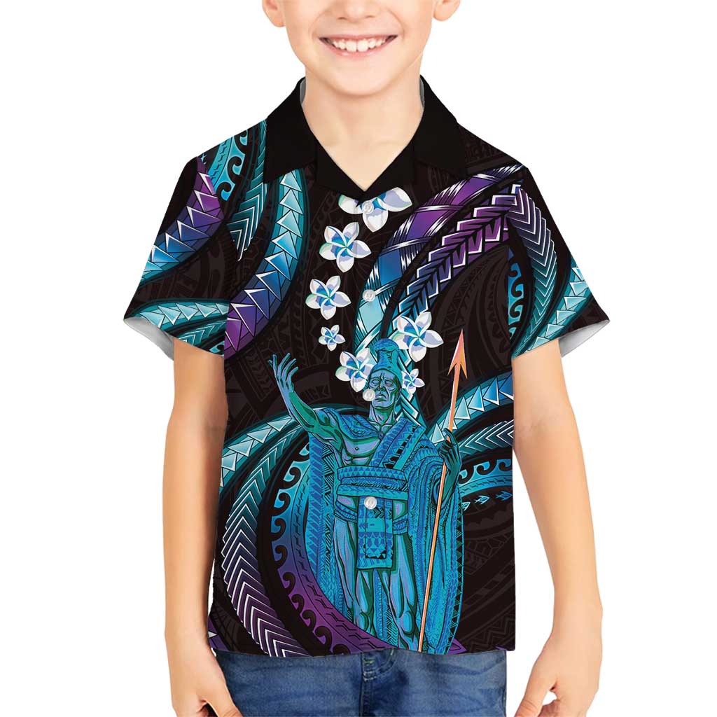 Hawaii King Kamehameha Family Matching Off Shoulder Maxi Dress and Hawaiian Shirt Fantastic Plumeria Amethyst Gradient LT01 Son's Shirt Purple - Polynesian Pride
