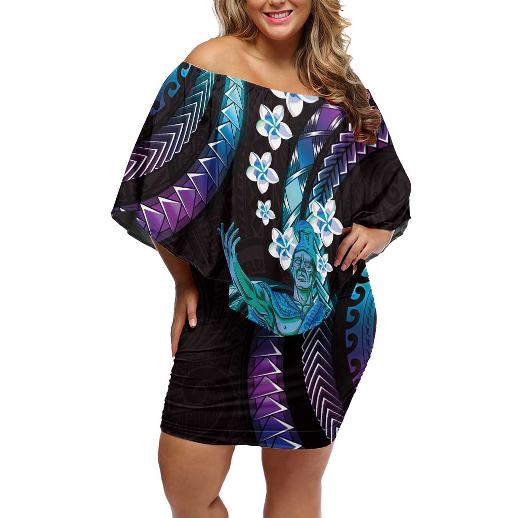 Hawaii King Kamehameha Family Matching Off Shoulder Short Dress and Hawaiian Shirt Fantastic Plumeria Amethyst Gradient LT01 Mom's Dress Purple - Polynesian Pride