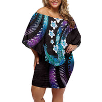 Hawaii King Kamehameha Family Matching Off Shoulder Short Dress and Hawaiian Shirt Fantastic Plumeria Amethyst Gradient LT01 Mom's Dress Purple - Polynesian Pride