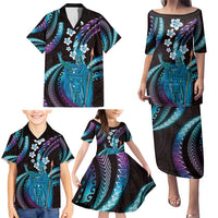 Hawaii King Kamehameha Family Matching Puletasi and Hawaiian Shirt Fantastic Plumeria Amethyst Gradient LT01 - Polynesian Pride