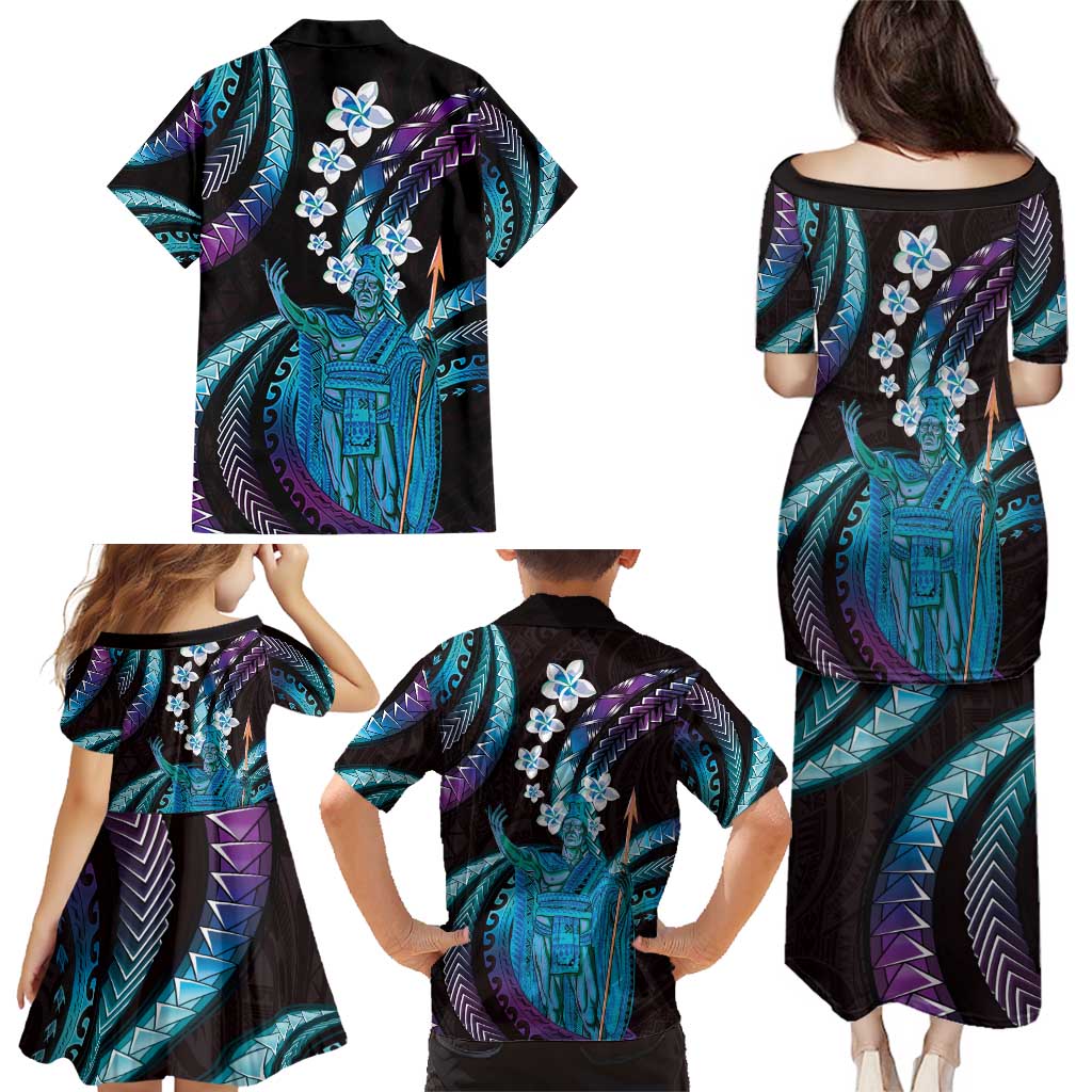 Hawaii King Kamehameha Family Matching Puletasi and Hawaiian Shirt Fantastic Plumeria Amethyst Gradient LT01 - Polynesian Pride