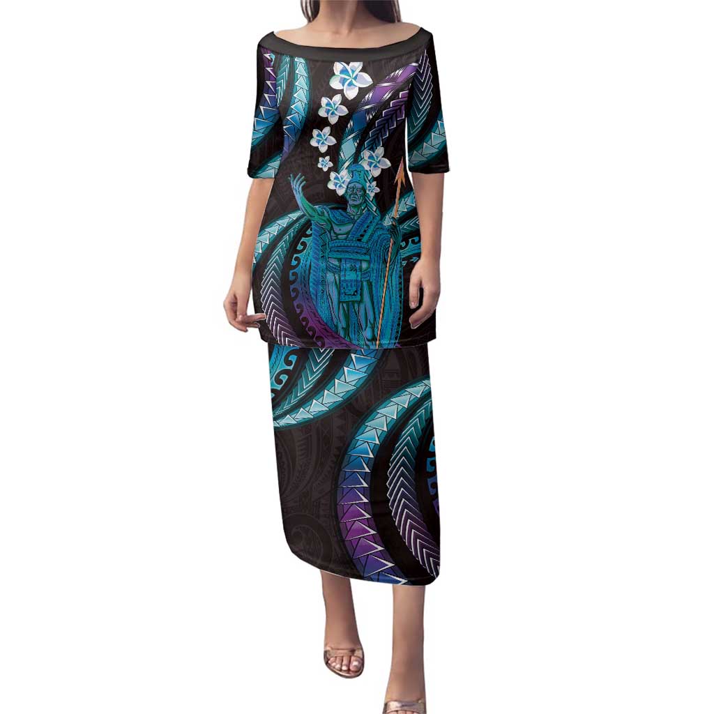 Hawaii King Kamehameha Family Matching Puletasi and Hawaiian Shirt Fantastic Plumeria Amethyst Gradient LT01 Mom's Dress Purple - Polynesian Pride