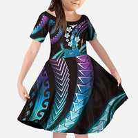Hawaii King Kamehameha Family Matching Short Sleeve Bodycon Dress and Hawaiian Shirt Fantastic Plumeria Amethyst Gradient LT01 Daughter's Dress Purple - Polynesian Pride