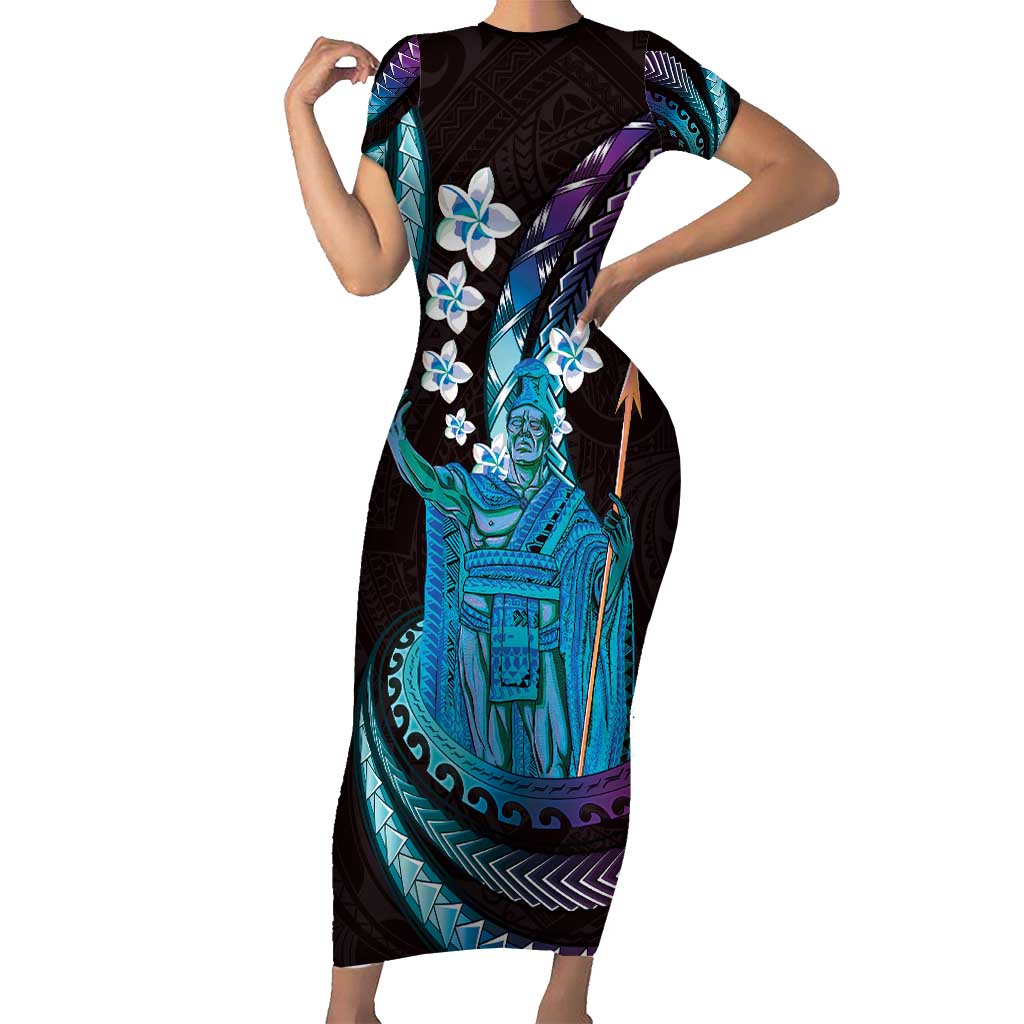 Hawaii King Kamehameha Family Matching Short Sleeve Bodycon Dress and Hawaiian Shirt Fantastic Plumeria Amethyst Gradient LT01 Mom's Dress Purple - Polynesian Pride
