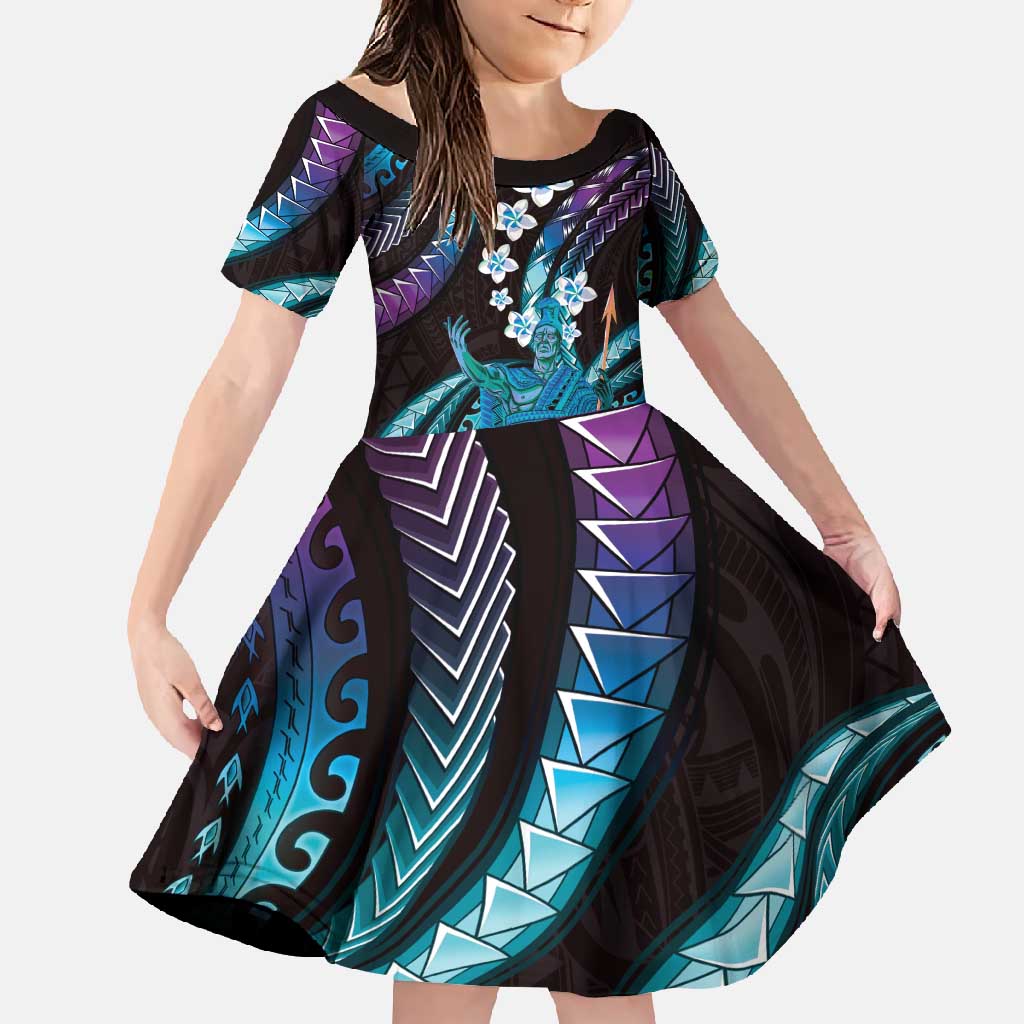 Hawaii King Kamehameha Family Matching Summer Maxi Dress and Hawaiian Shirt Fantastic Plumeria Amethyst Gradient LT01 Daughter's Dress Purple - Polynesian Pride