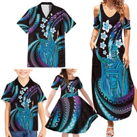 Hawaii King Kamehameha Family Matching Summer Maxi Dress and Hawaiian Shirt Fantastic Plumeria Amethyst Gradient LT01 - Polynesian Pride