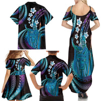 Hawaii King Kamehameha Family Matching Summer Maxi Dress and Hawaiian Shirt Fantastic Plumeria Amethyst Gradient LT01 - Polynesian Pride
