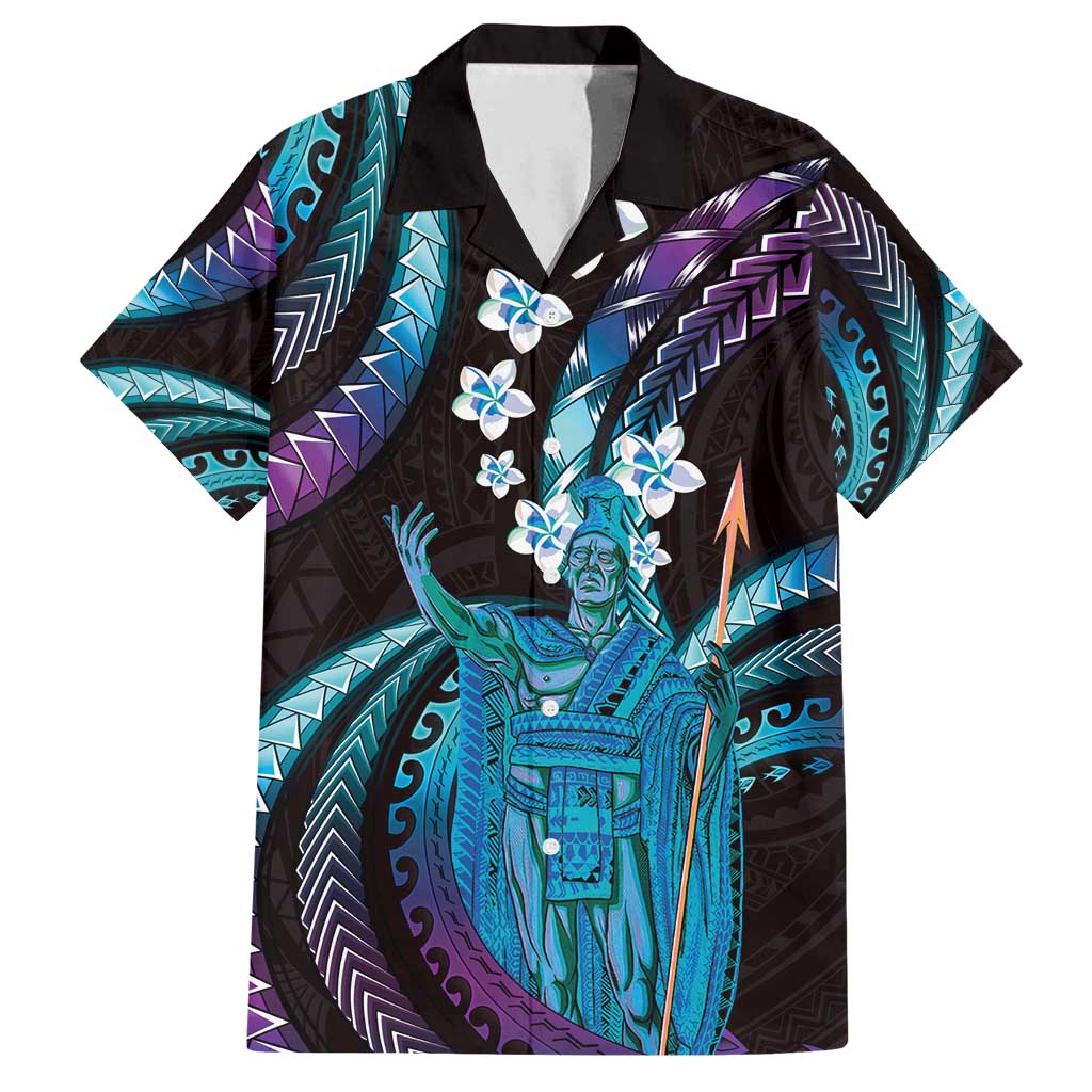 Hawaii King Kamehameha Family Matching Summer Maxi Dress and Hawaiian Shirt Fantastic Plumeria Amethyst Gradient LT01 Dad's Shirt - Short Sleeve Purple - Polynesian Pride