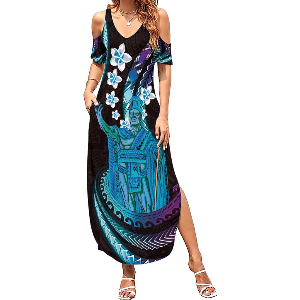 Hawaii King Kamehameha Family Matching Summer Maxi Dress and Hawaiian Shirt Fantastic Plumeria Amethyst Gradient LT01 Mom's Dress Purple - Polynesian Pride