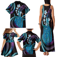Hawaii King Kamehameha Family Matching Tank Maxi Dress and Hawaiian Shirt Fantastic Plumeria Amethyst Gradient LT01 - Polynesian Pride