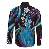 Hawaii King Kamehameha Family Matching Tank Maxi Dress and Hawaiian Shirt Fantastic Plumeria Amethyst Gradient LT01 - Polynesian Pride