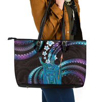 Hawaii King Kamehameha Leather Tote Bag Fantastic Plumeria Amethyst Gradient LT01 - Polynesian Pride