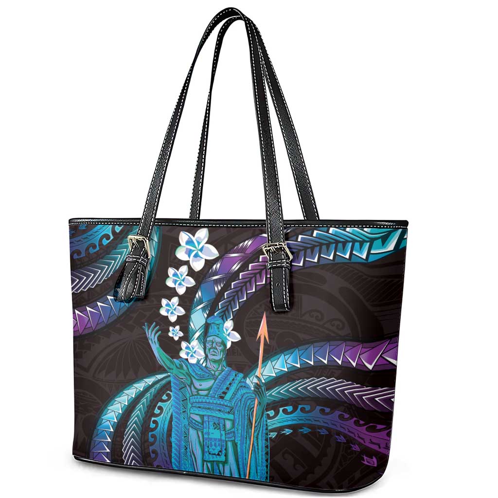 Hawaii King Kamehameha Leather Tote Bag Fantastic Plumeria Amethyst Gradient LT01 - Polynesian Pride