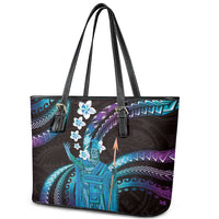Hawaii King Kamehameha Leather Tote Bag Fantastic Plumeria Amethyst Gradient LT01 - Polynesian Pride