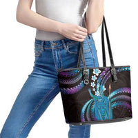 Hawaii King Kamehameha Leather Tote Bag Fantastic Plumeria Amethyst Gradient LT01 - Polynesian Pride