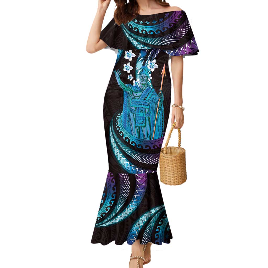 Hawaii King Kamehameha Mermaid Dress Fantastic Plumeria Amethyst Gradient