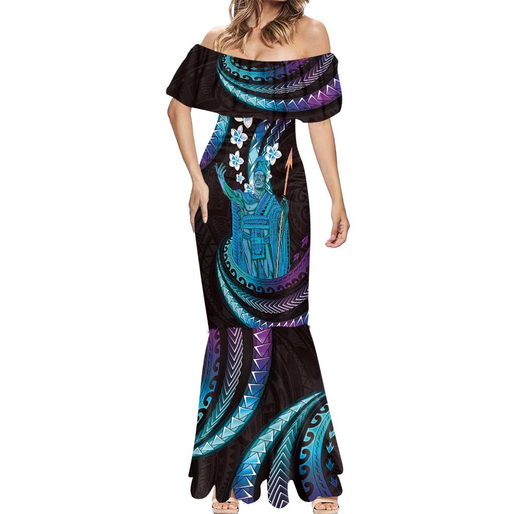 Hawaii King Kamehameha Mermaid Dress Fantastic Plumeria Amethyst Gradient