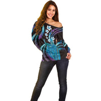 Hawaii King Kamehameha Off Shoulder Sweater Fantastic Plumeria Amethyst Gradient