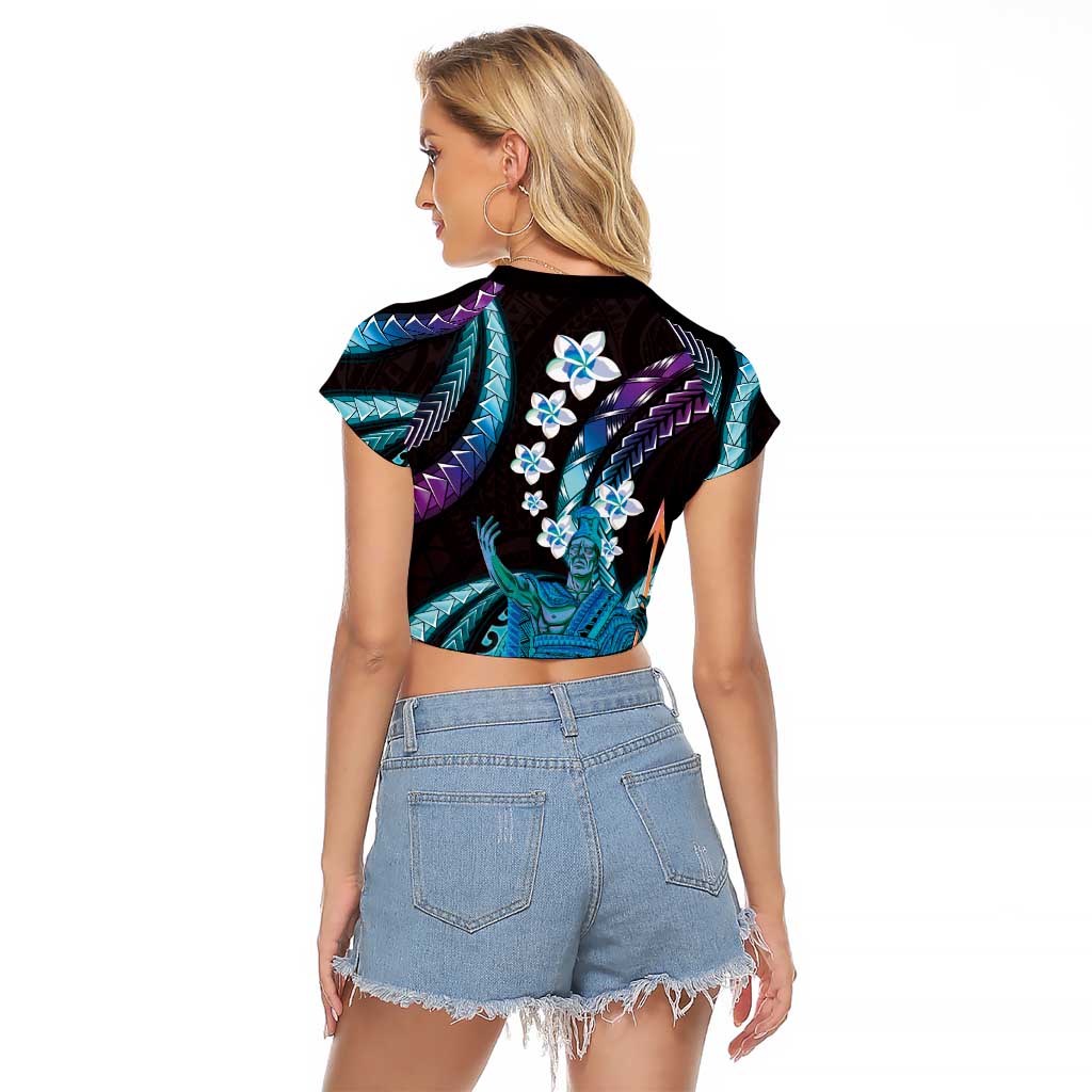Hawaii King Kamehameha Raglan Cropped T Shirt Fantastic Plumeria Amethyst Gradient