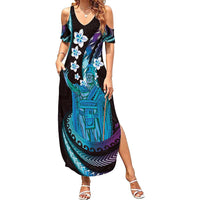 Hawaii King Kamehameha Summer Maxi Dress Fantastic Plumeria Amethyst Gradient