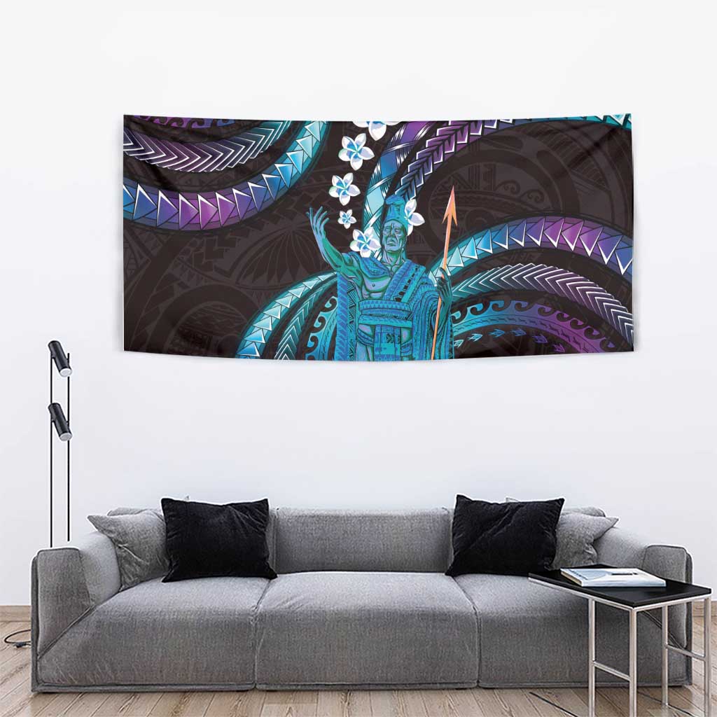 Hawaii King Kamehameha Tapestry Fantastic Plumeria Amethyst Gradient