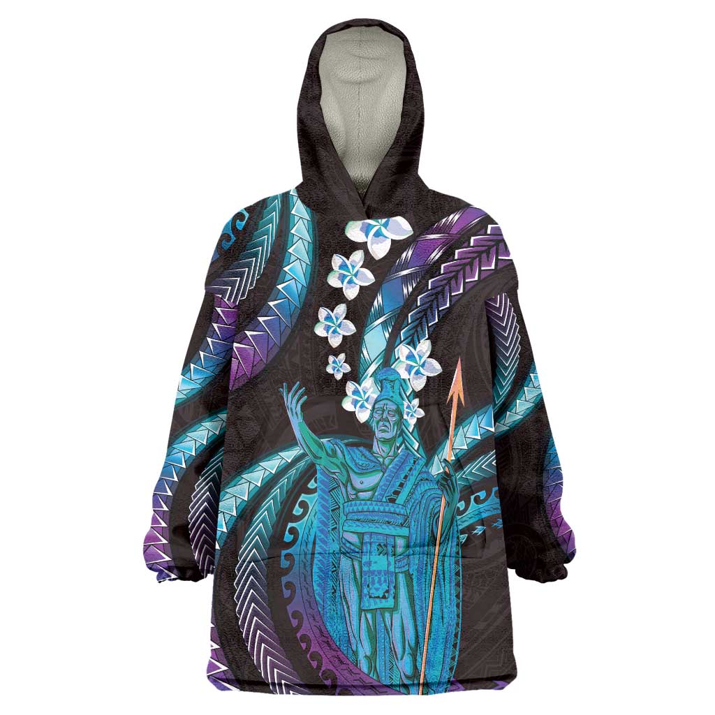 Hawaii King Kamehameha Wearable Blanket Hoodie Fantastic Plumeria Amethyst Gradient