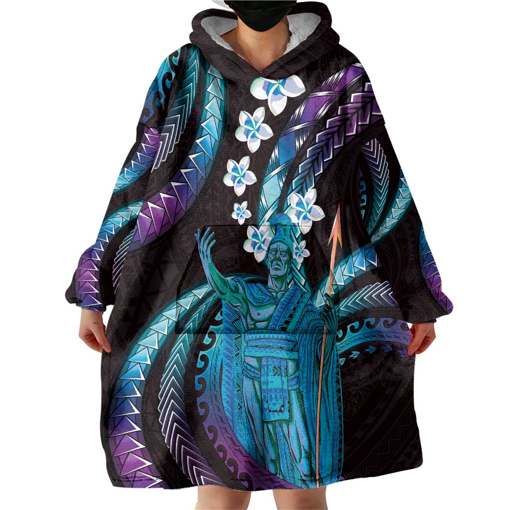 Hawaii King Kamehameha Wearable Blanket Hoodie Fantastic Plumeria Amethyst Gradient