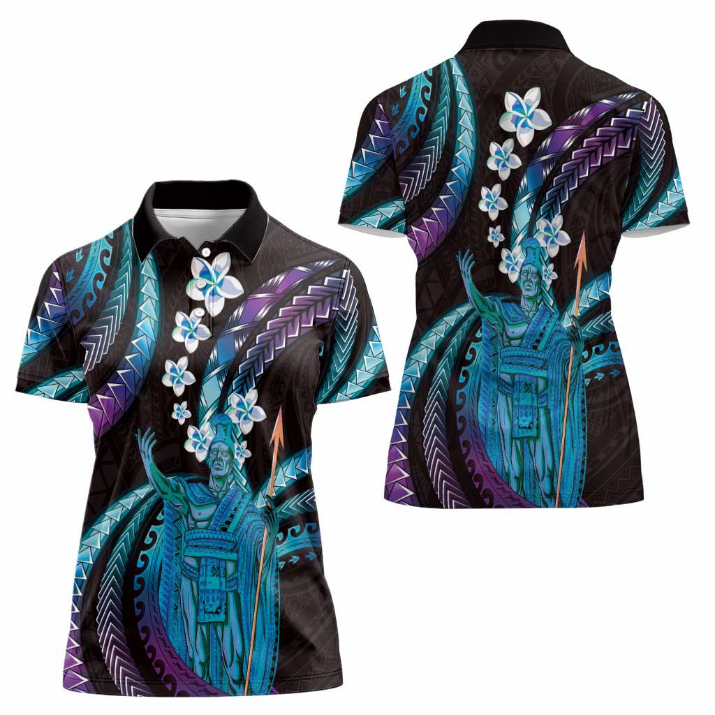 Hawaii King Kamehameha Women Polo Shirt Fantastic Plumeria Amethyst Gradient