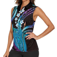 Hawaii King Kamehameha Women Sleeveless Polo Shirt Fantastic Plumeria Amethyst Gradient