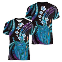 Hawaii King Kamehameha Women V-Neck T-Shirt Fantastic Plumeria Amethyst Gradient