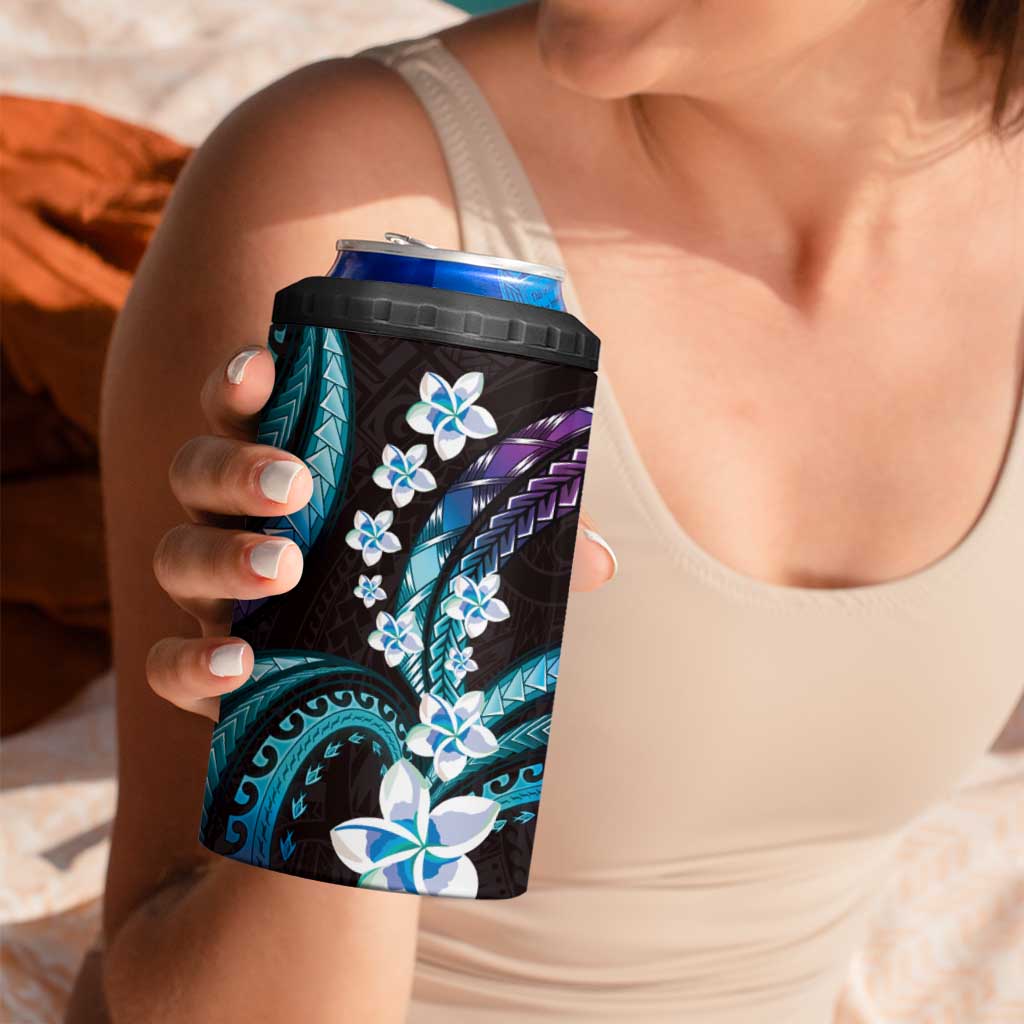 Hawaii Plumeria 4 in 1 Can Cooler Tumbler Amethyst Gradient Polynesian Pattern