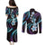 Hawaii Plumeria Couples Matching Puletasi and Long Sleeve Button Shirt Amethyst Gradient Polynesian Pattern
