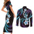 Hawaii Plumeria Couples Matching Short Sleeve Bodycon Dress and Long Sleeve Button Shirt Amethyst Gradient Polynesian Pattern