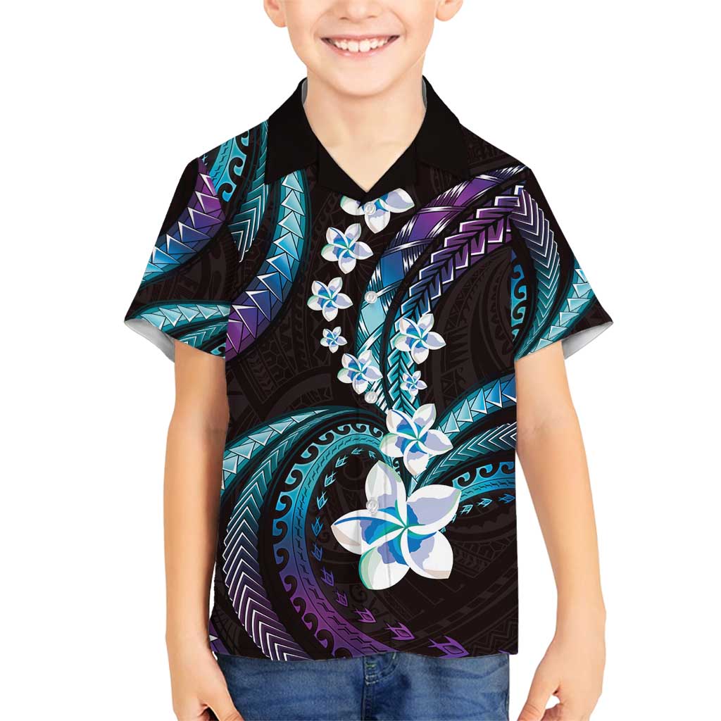 Hawaii Plumeria Family Matching Long Sleeve Bodycon Dress and Hawaiian Shirt Amethyst Gradient Polynesian Pattern