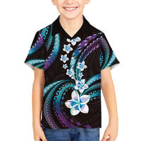 Hawaii Plumeria Family Matching Long Sleeve Bodycon Dress and Hawaiian Shirt Amethyst Gradient Polynesian Pattern