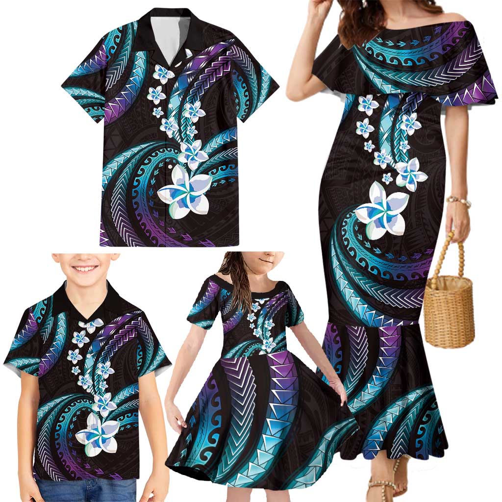 Hawaii Plumeria Family Matching Mermaid Dress and Hawaiian Shirt Amethyst Gradient Polynesian Pattern LT01 - Polynesian Pride
