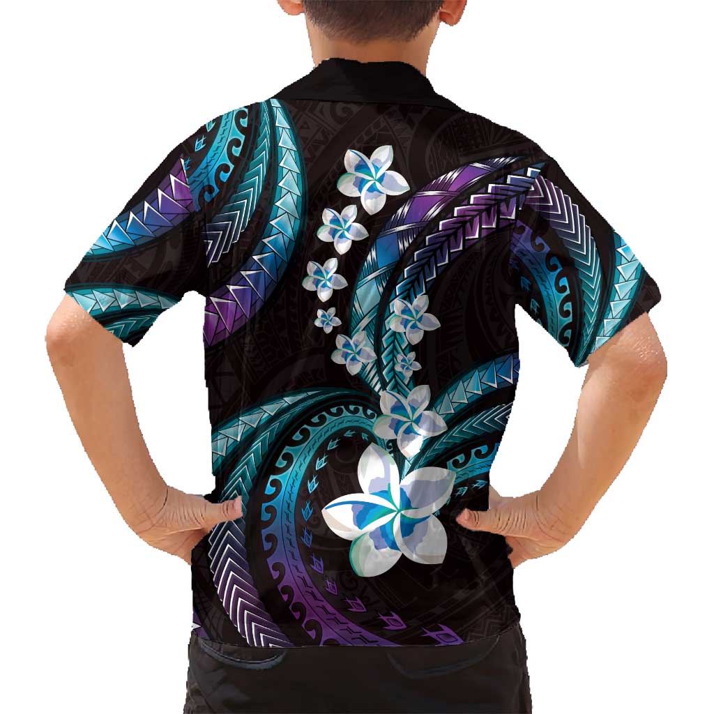 Hawaii Plumeria Family Matching Off Shoulder Maxi Dress and Hawaiian Shirt Amethyst Gradient Polynesian Pattern
