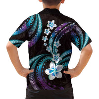 Hawaii Plumeria Family Matching Off Shoulder Maxi Dress and Hawaiian Shirt Amethyst Gradient Polynesian Pattern